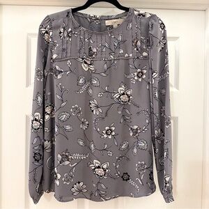 Loft Floral Pleated poplin Blouse Top Lilac purple sz Small